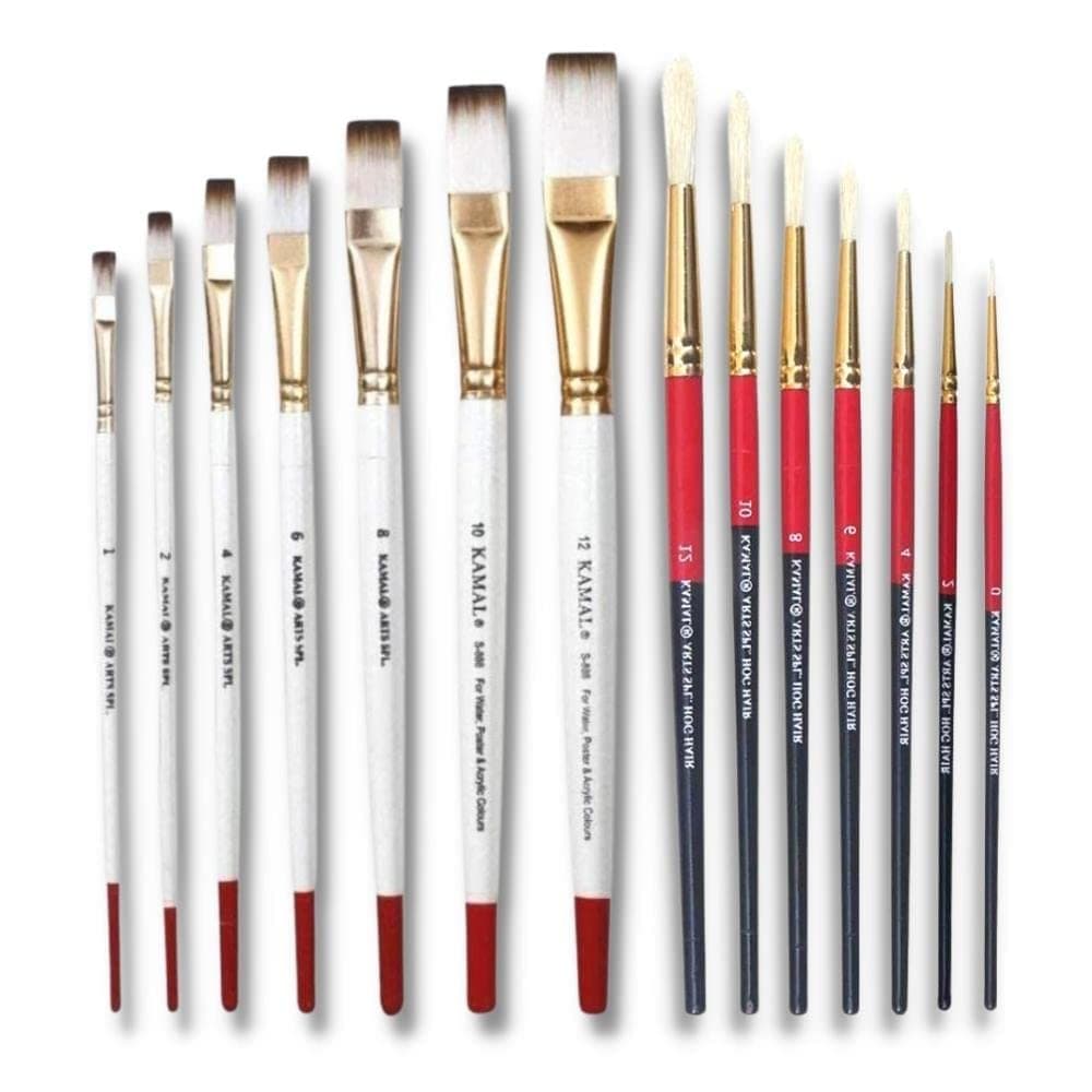 Flat Brush Set — Combo · Hog Hair · White-Brown