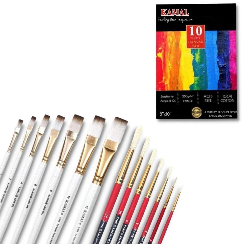 Flat Brush Set — Combo · Hog Hair · White-Brown with Canvas