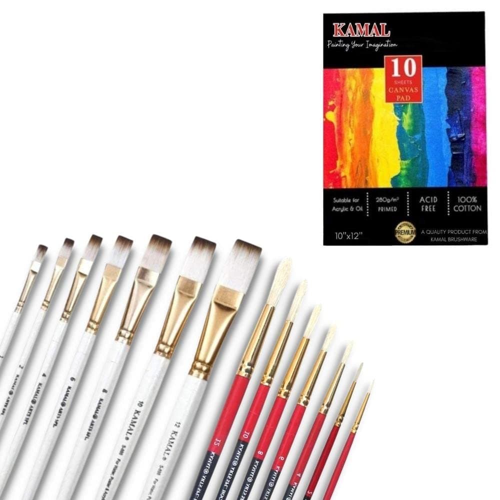 Flat Brush Set — Combo · Hog Hair · White-Brown with Canvas