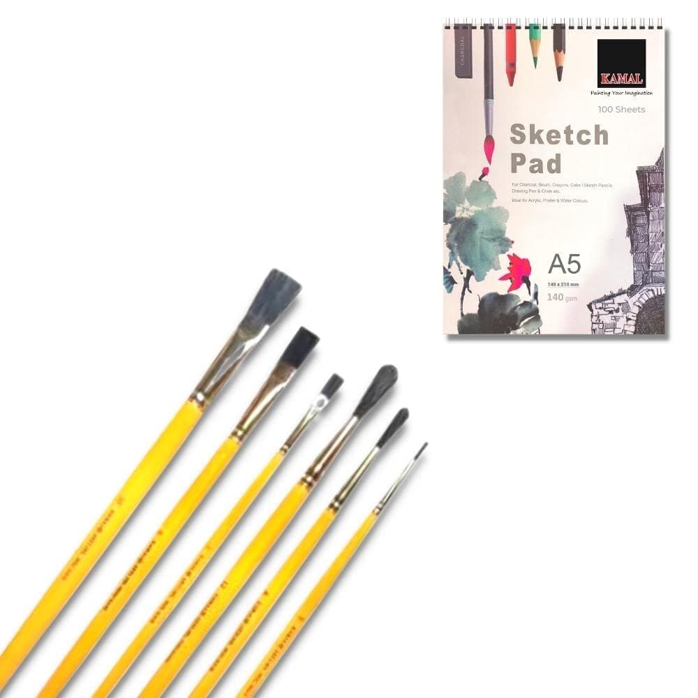 Flat Brush Set — Hog Hair with Sketch Pad