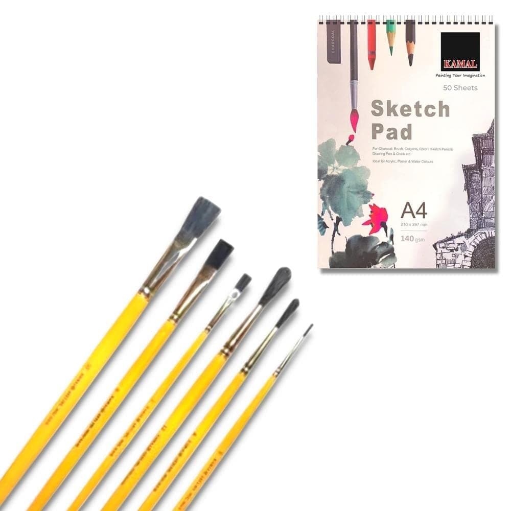 Flat Brush Set — Hog Hair with Sketch Pad