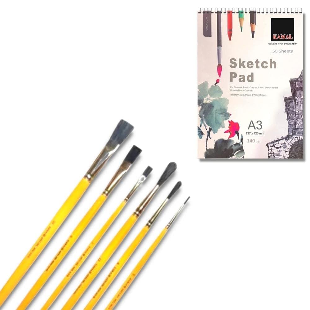 Flat Brush Set — Hog Hair with Sketch Pad
