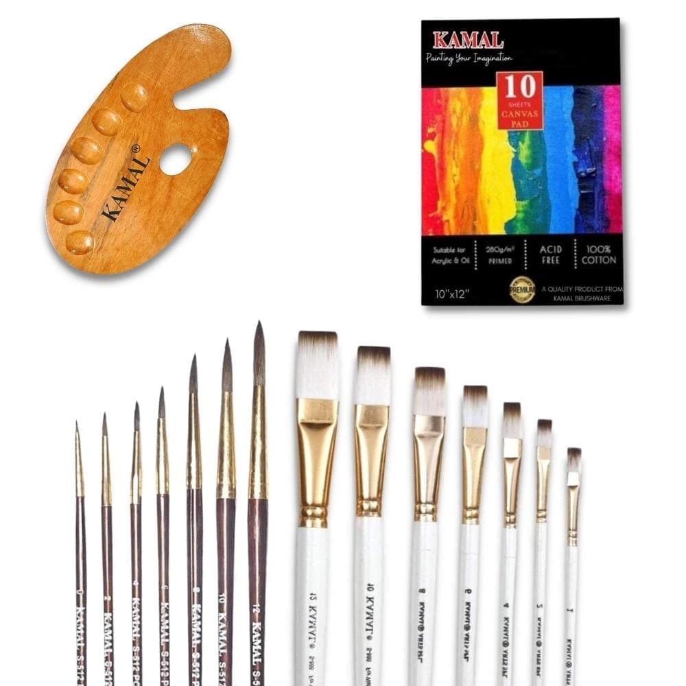 Flat Brush Set — Pony Hair · White-Brown with Canvas