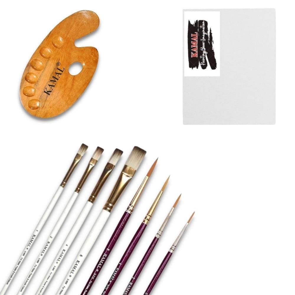 Flat Brush Set — Synthetic · White-Brown with Canvas