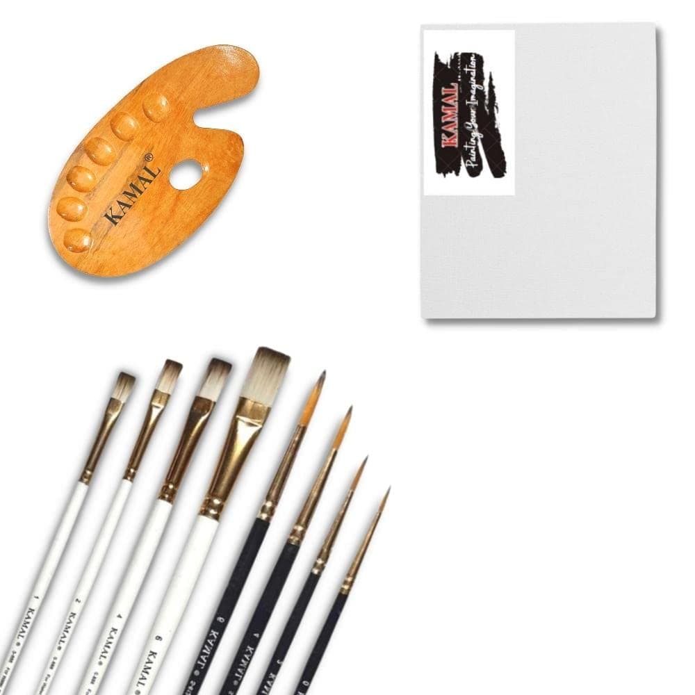 Flat Brush Set — White-Brown with Canvas