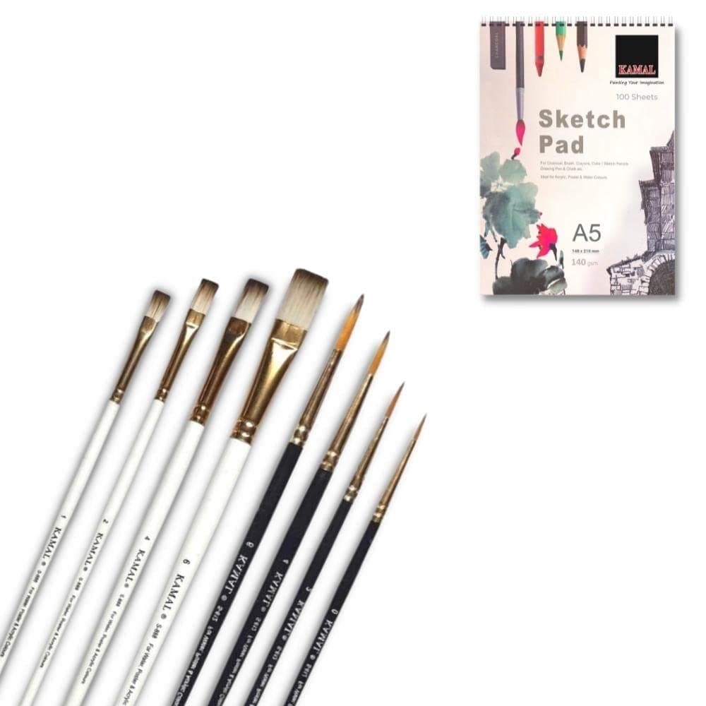 Flat Brush Set — White-Brown with Sketch Pad