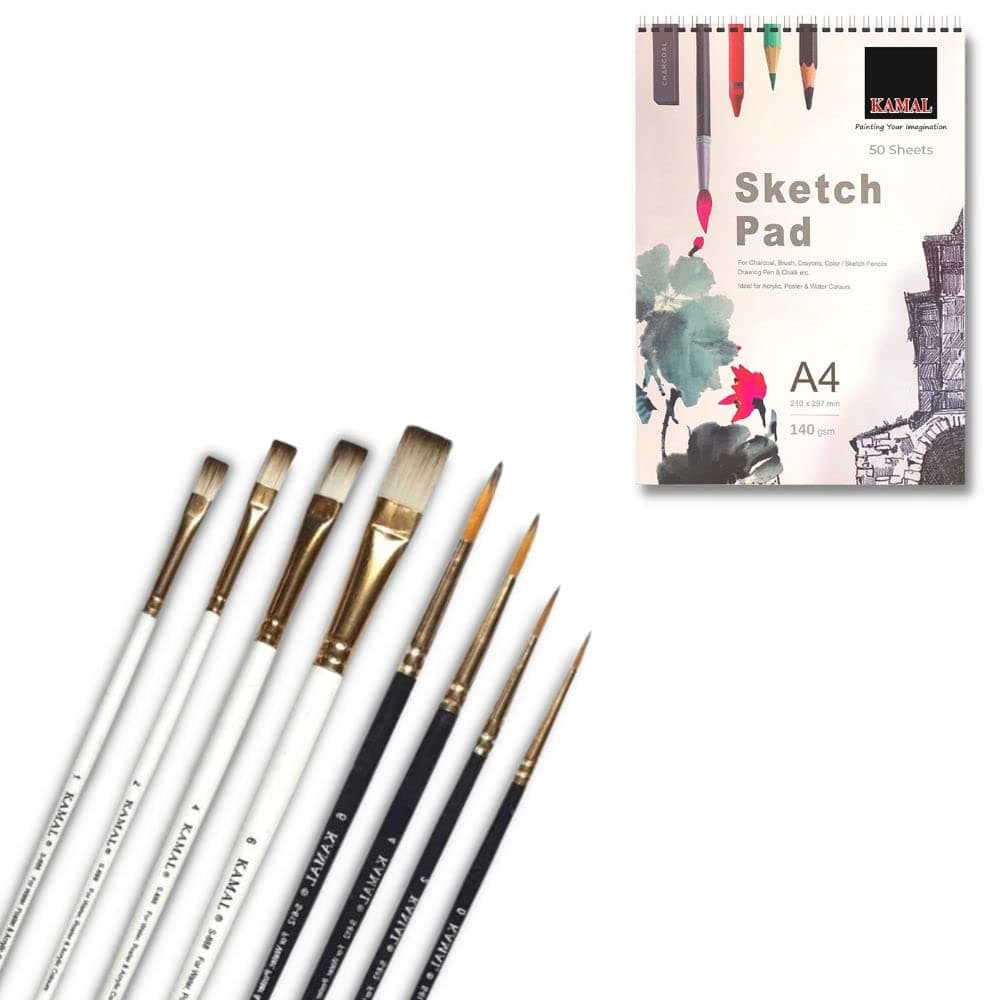 Flat Brush Set — White-Brown with Sketch Pad