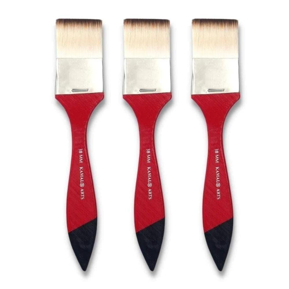 Flat Wash Brush — 3 pcs · Synthetic · White-Brown