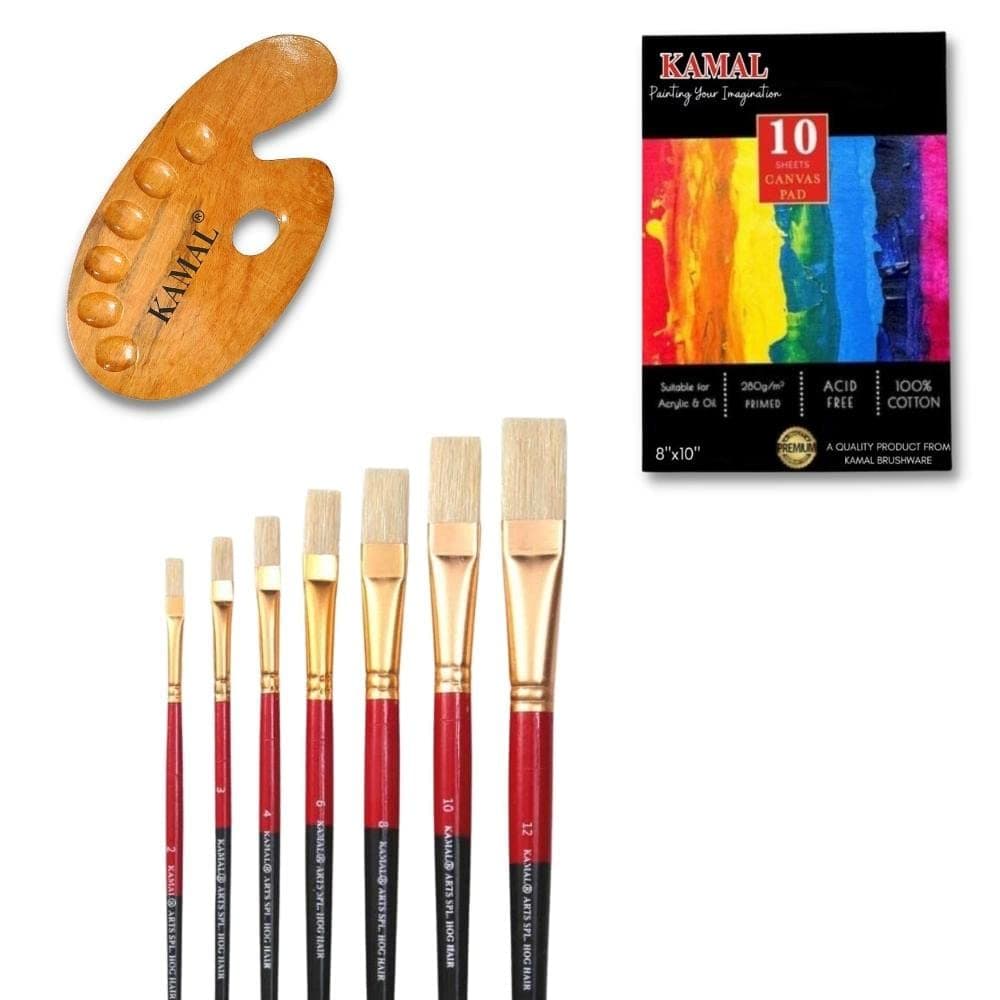 Flat Wash Brush — 7 pcs · Hog Hair with Canvas