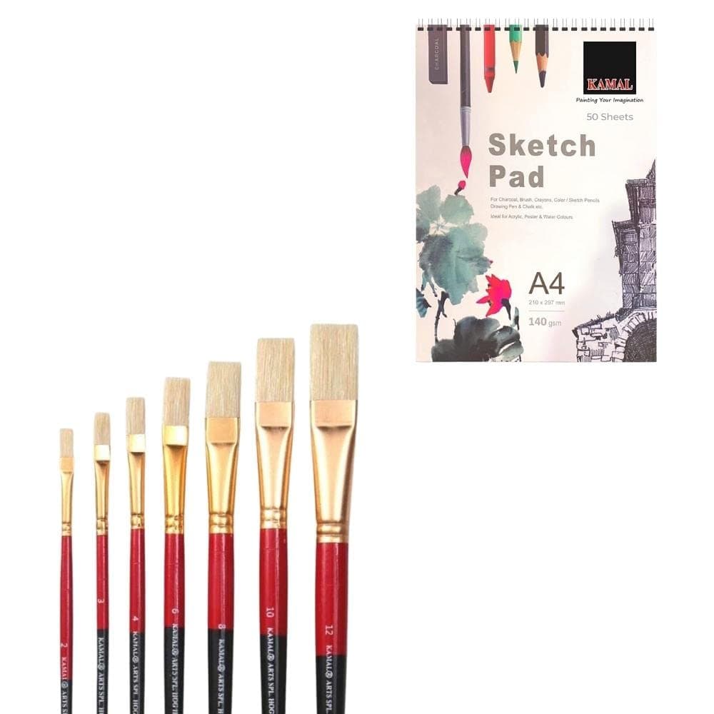 Flat Wash Brush — 7 pcs · Hog Hair with Sketch Pad