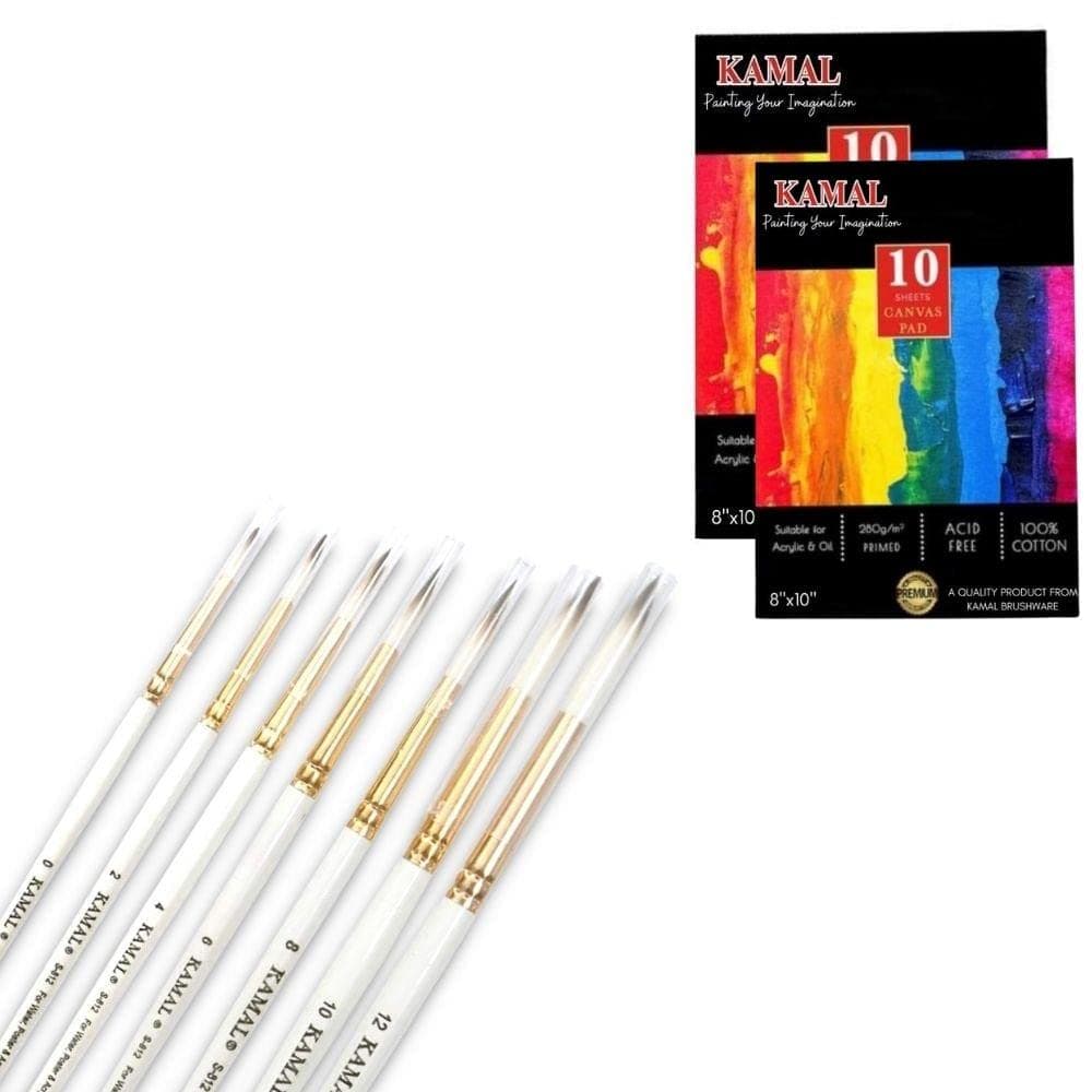 Round Brush Set — 2 pcs · Synthetic · White-Brown with Canvas