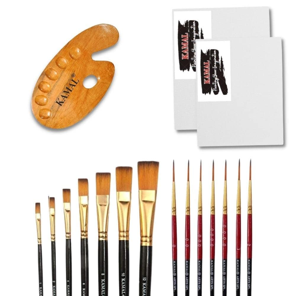 Script Liner Set — 7 pcs · Synthetic · Golden-Black with Canvas