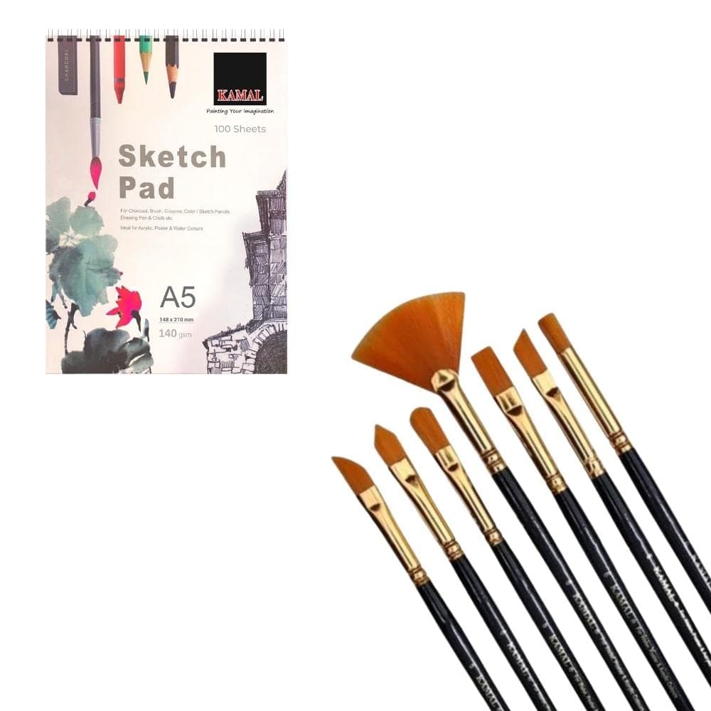 Sketch Pad + 7-pc Assorted Brush Set (A5)