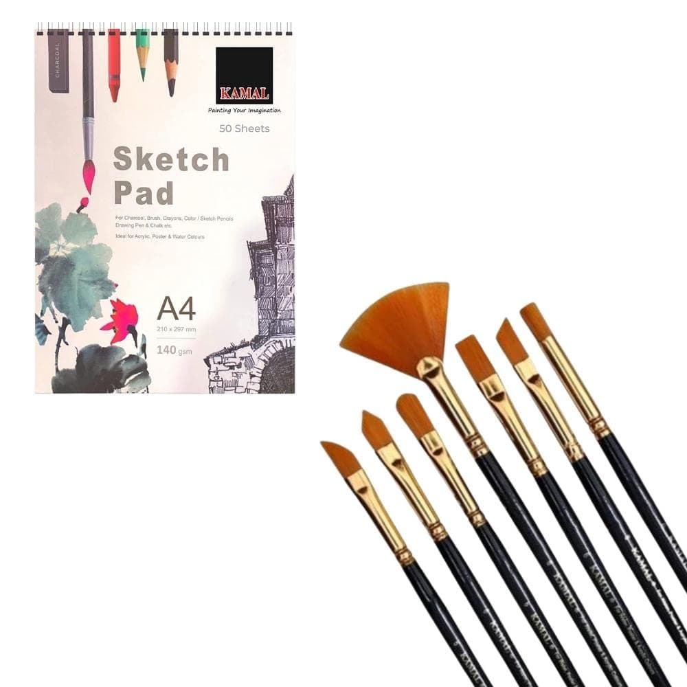 Sketch Pad + 7-pc Assorted Brush Set (A4)